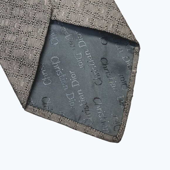 VTG 60's Christian Dior 100% Silk Tie Wide Mossy Green Geometric Collectible - Picture 3 of 7